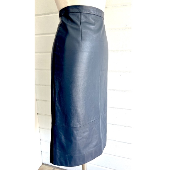 TIBI Soft Genuine Leather Pencil Skirt in Navy Blue - 2 - Picture 3 of 12